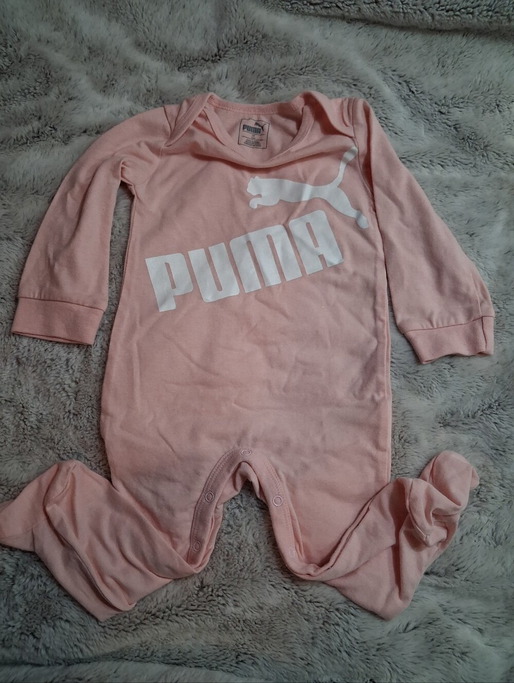 Puma Pink Long-Sleeve Baby Footie with White Logo